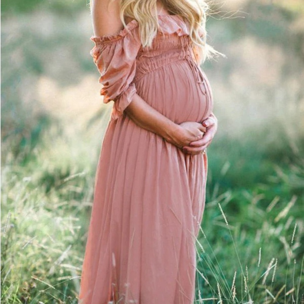 Elegant Off-Shoulder Maternity Dress in Blush